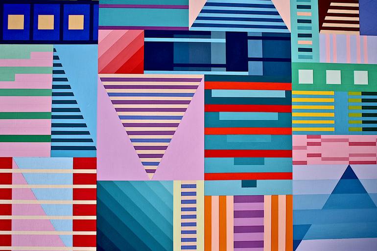 Original Abstract Geometric Painting by Gray Jacobik