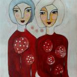 Mimmies friends - Original Modern Acrylic Portrait Painting by Rika Handke by Rika Handke
