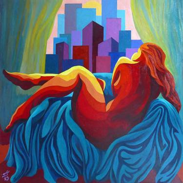 RECLINING NUDE - SUNSET OVER CITY thumb
