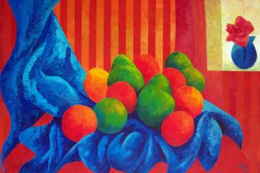 Fruit Still Life with Striped Wallpaper thumb