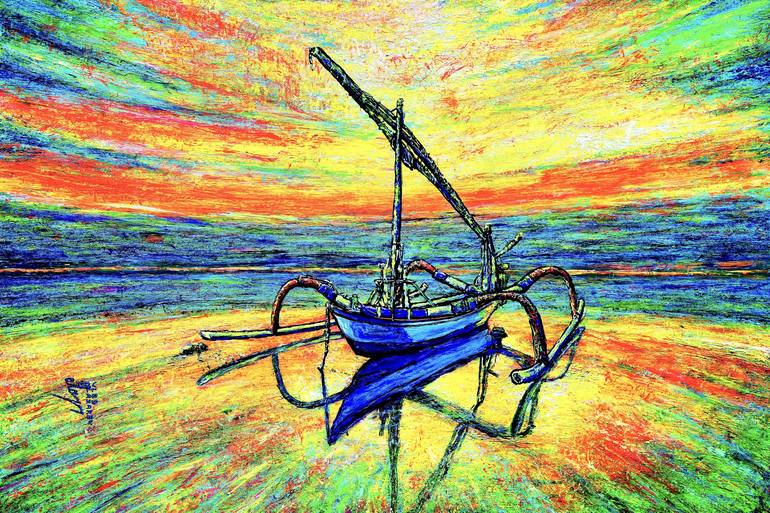 Original Expressionism Boat Painting by Viktor Lazarev