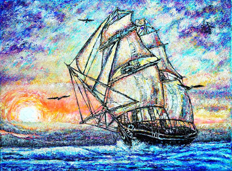 Original Expressionism Boat Painting by Viktor Lazarev