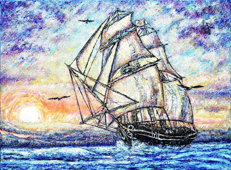 Original Expressionism Ship Painting by Viktor Lazarev