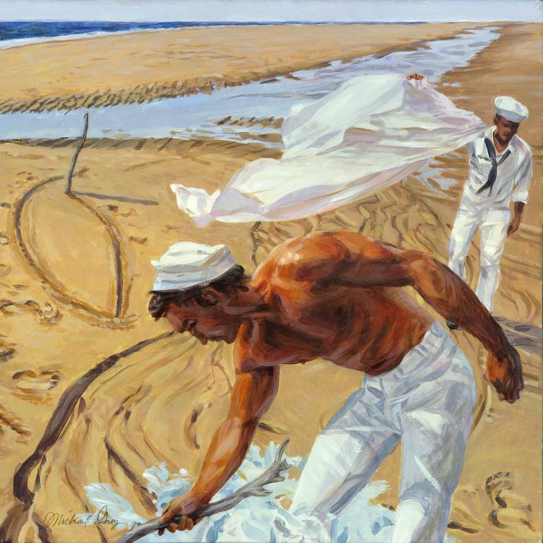 Original Figurative Beach Paintings by Michael Guy
