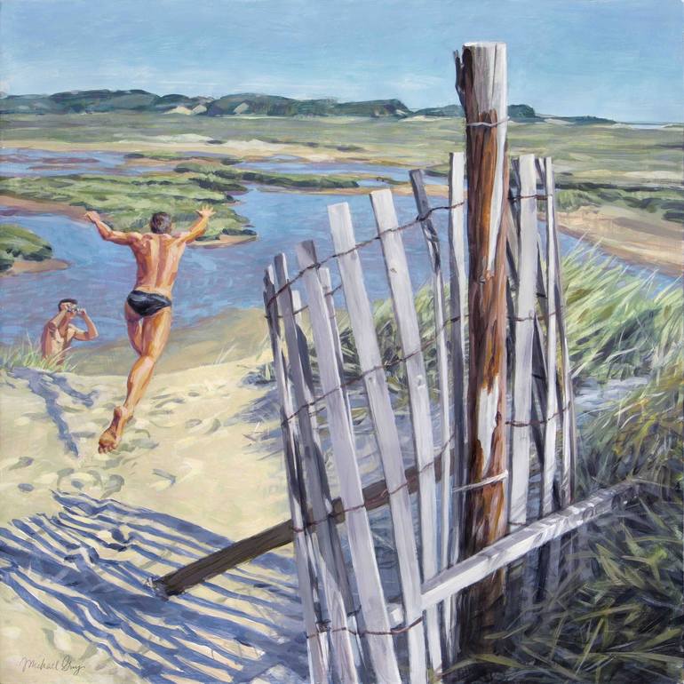 Original Figurative Beach Paintings by Michael Guy