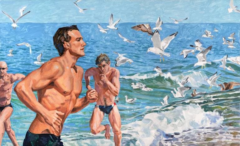 Original Figurative Beach Paintings by Michael Guy