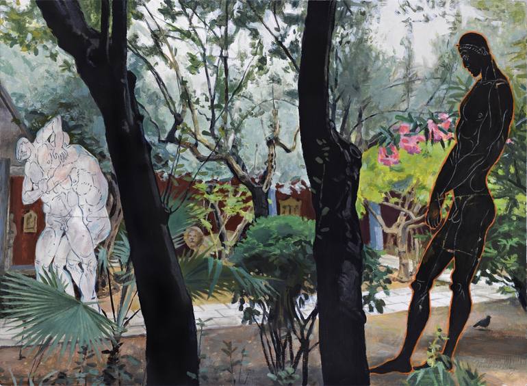 Original Figurative Garden Paintings by Michael Guy