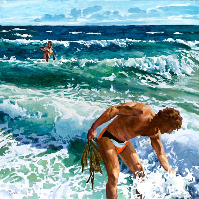 Original Figurative Beach Paintings by Michael Guy