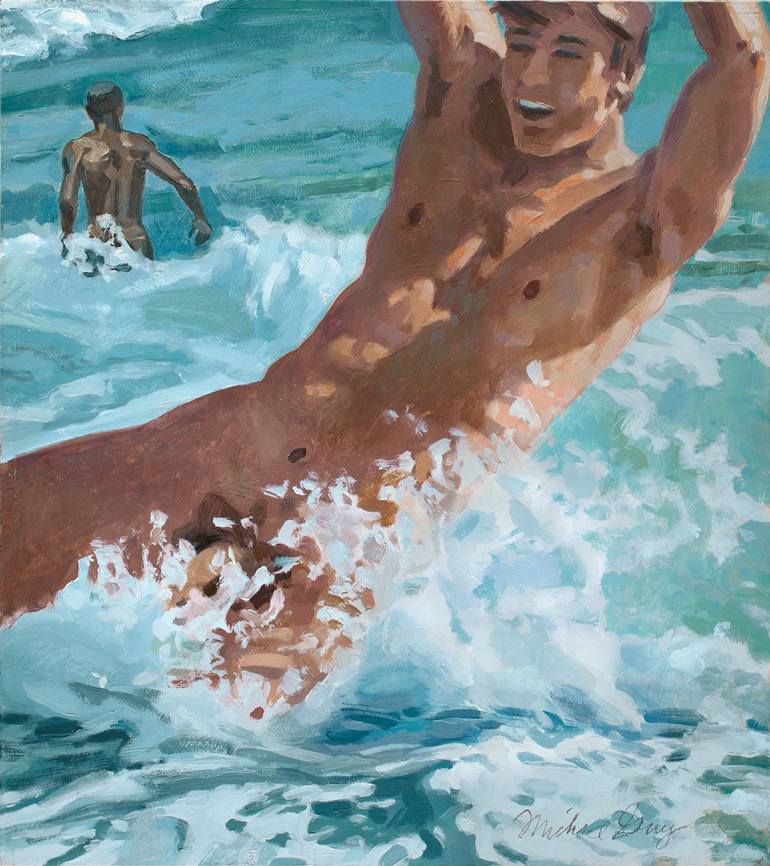 Original Figurative Beach Paintings by Michael Guy
