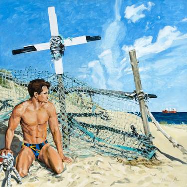 Original Figurative Beach Paintings by Michael Guy