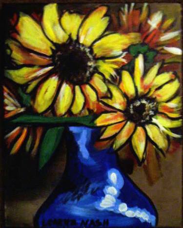 Sunflowers in blue vase thumb