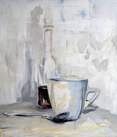 Still life with bottle, cup and tea spoon thumb