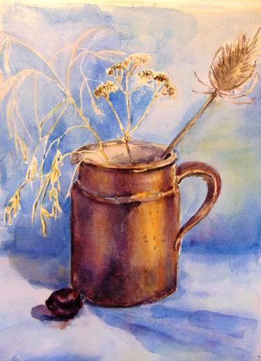 watercolor still life with plants thumb