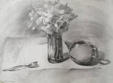Still life with teapot and Cowslip flowers thumb