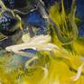 yellow and blue abstract painting detail