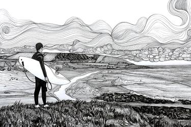 Saatchi Art Artist Russell Scott-Skinner; Drawings, “Croyde Surfer over looking the beach in North Devon.” #art