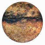 GOLDEN LANDSCAPE - ORIGINAL ABSTRACT PAINTING ON ROUND CANVAS by Adriana Vasile