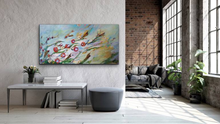 Original Abstract Expressionism Floral Painting by Dominique Desmeules