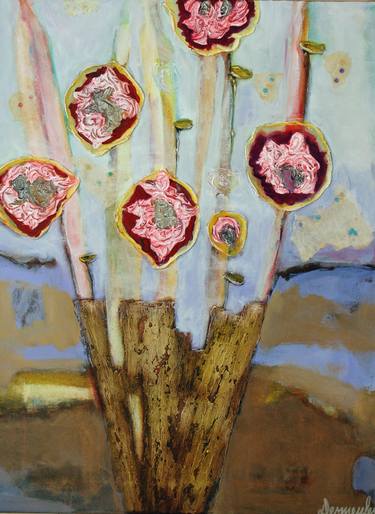 Original Abstract Expressionism Floral Paintings by Dominique Desmeules