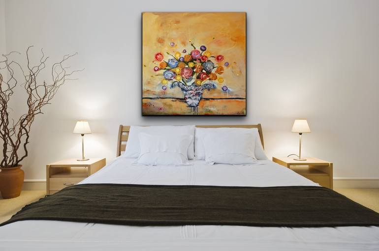 Original Abstract Expressionism Floral Painting by Dominique Desmeules