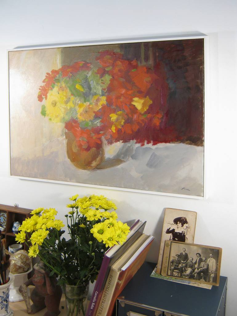 Original Impressionism Floral Painting by Dumitru Bostan Junior