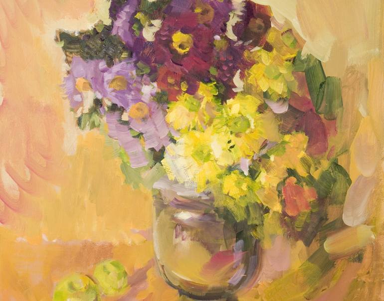 Original Impressionism Floral Painting by Dumitru Bostan Junior