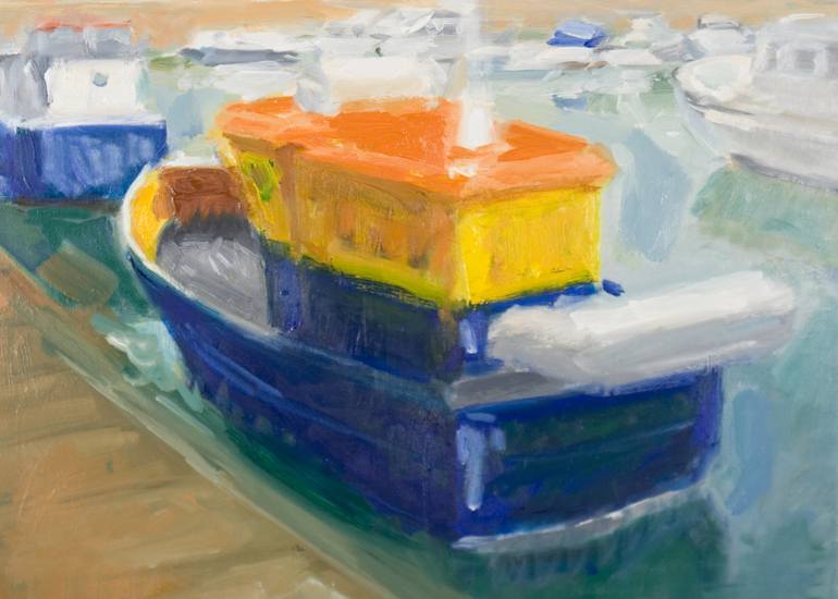 Original Impressionism Sailboat Painting by Dumitru Bostan Junior