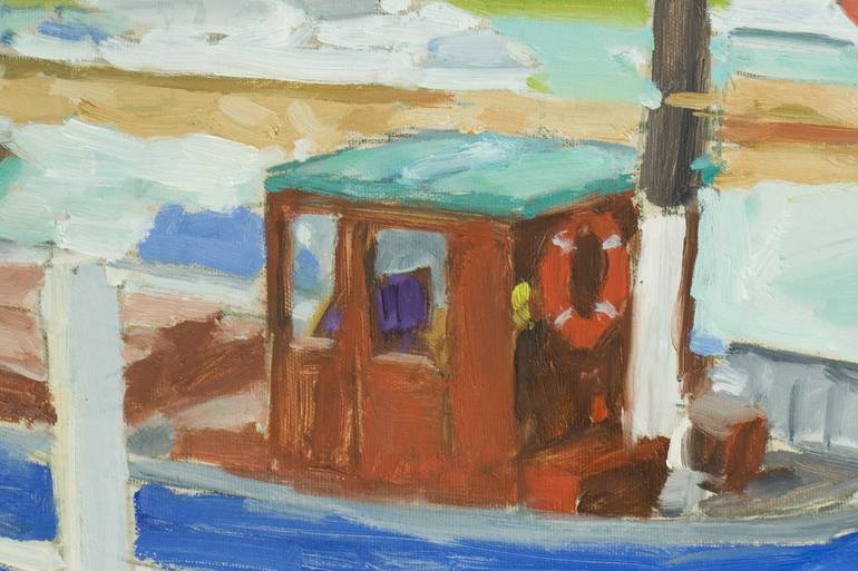 Original Impressionism Boat Painting by Dumitru Bostan Junior