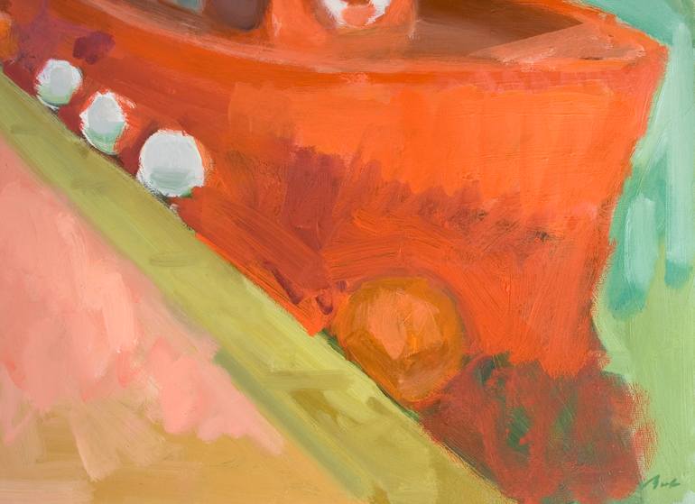 Original Impressionism Boat Painting by Dumitru Bostan Junior