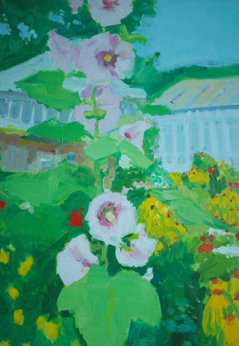 Original Impressionism Garden Painting by Dumitru Bostan Junior