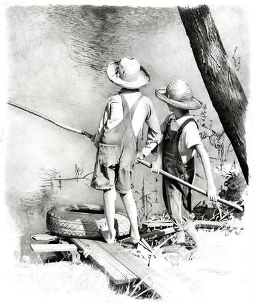 Saatchi Art Artist David J Vanderpool; Drawings, “Summer Afternoons Fishing II - 1935” #art
