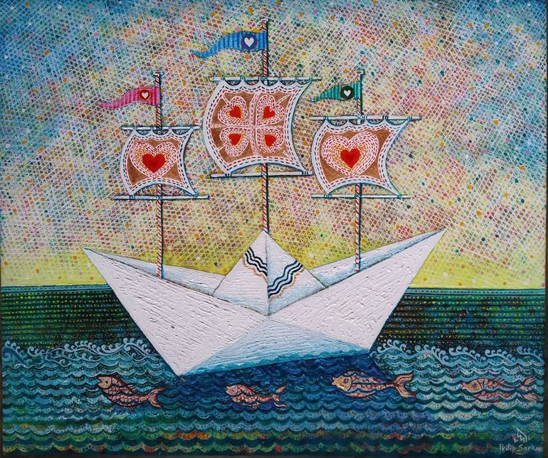 Original Fine Art Boat Paintings by Pradip Sarkar