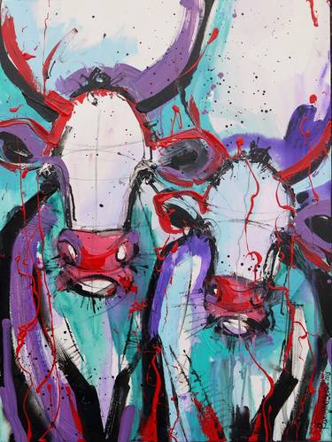 Print of Cows Paintings by Irina Rumyantseva