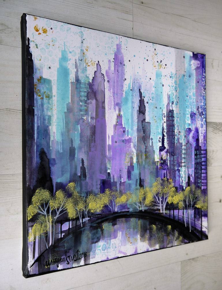 Original Abstract Expressionism Cities Painting by Irina Rumyantseva