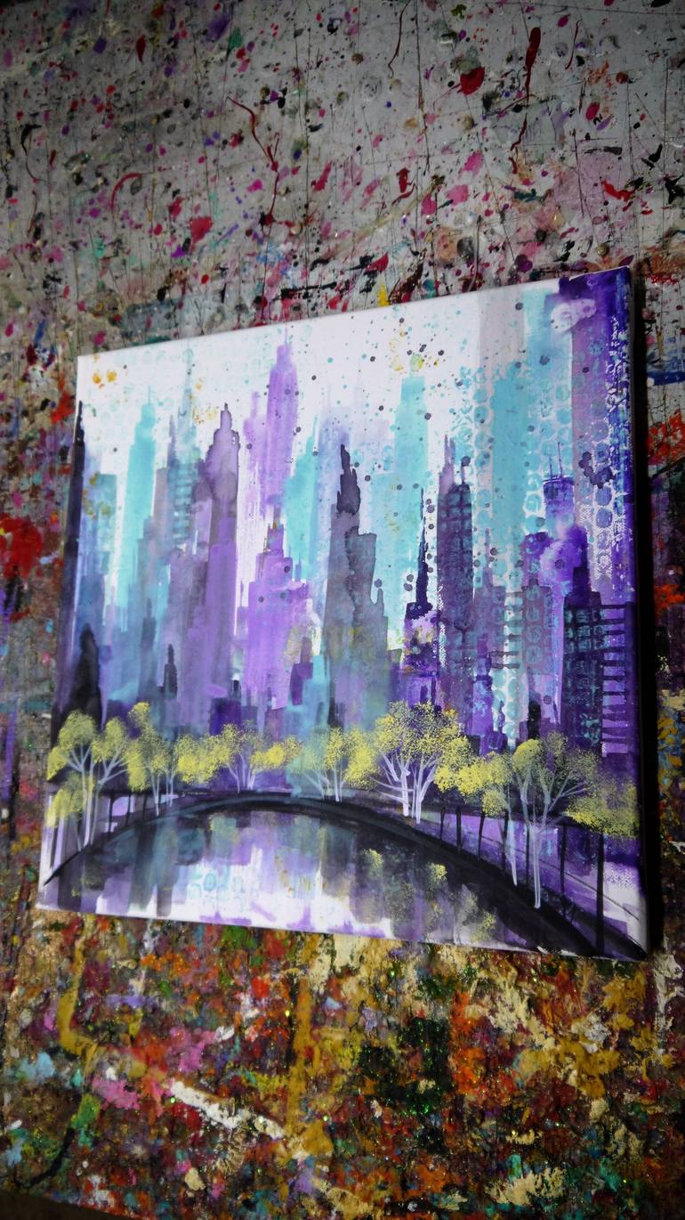 Original Abstract Expressionism Cities Painting by Irina Rumyantseva