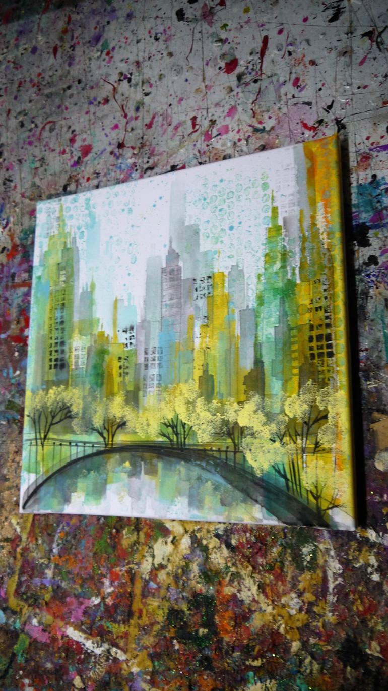 Original Abstract Cities Painting by Irina Rumyantseva