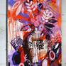 90cm x 60cm deep edge canvas wall art ready to hang. Modern abstract still life painting using acrylics. 100% cotton canvas stretched over a deep 4cm wooden frame. No further framing required.
An explosive and energetic still life, which is unusual for this topic but it really works! A striking fresh style, bold abstract still life painting. The sides are painted black. A large statement piece perfect for any home or office interior. Colours: Lilac, orange, pink, purple, red