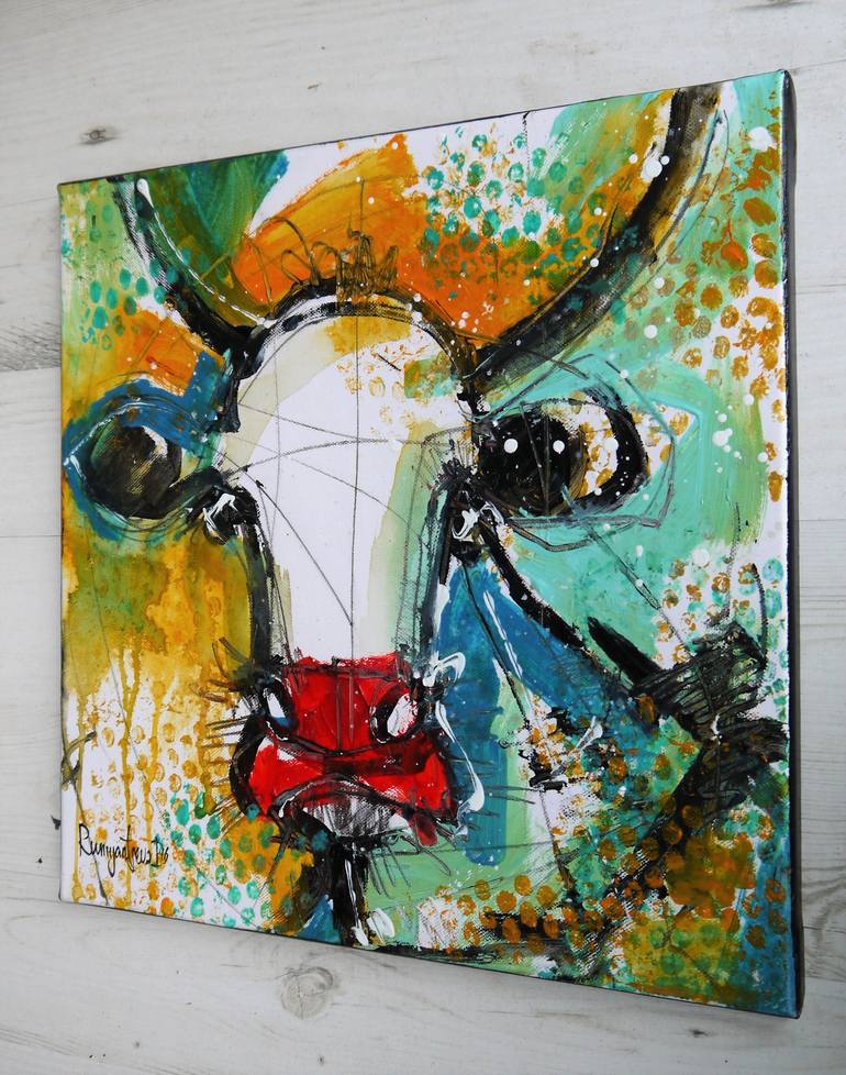 Original Portraiture Cows Painting by Irina Rumyantseva