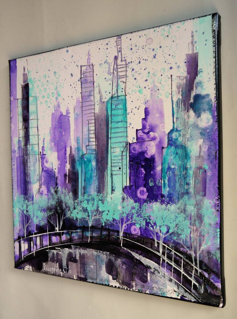 Original Abstract Cities Painting by Irina Rumyantseva