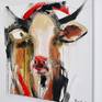 60cm x 60cm deep edge canvas wall art ready to hang with bullrings and string. 100% cotton canvas stretched over a deep 4cm wooden frame. No further framing required.
The artist's popular expressive style of cow painting with thick textured acrylic paint strokes.