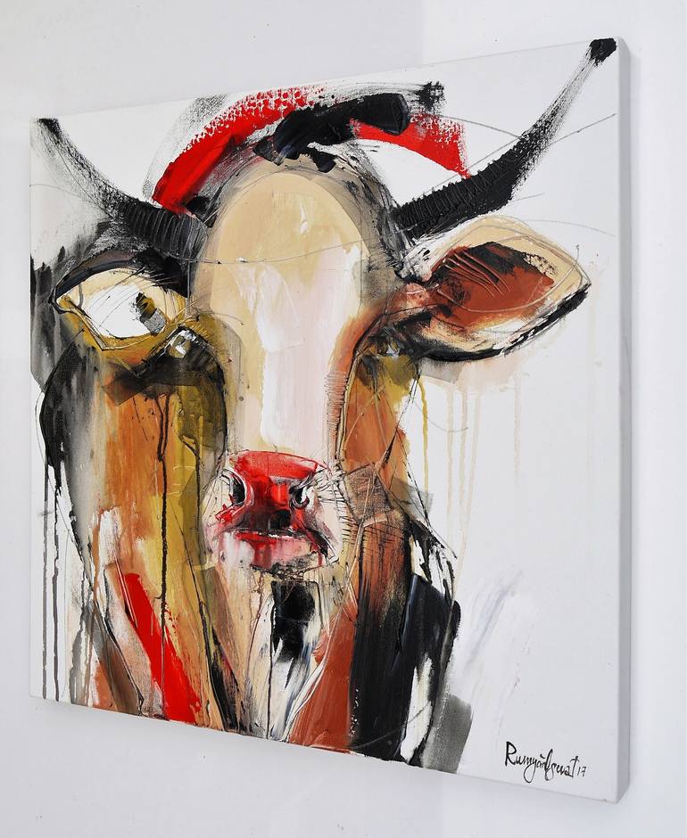 Original Portraiture Cows Painting by Irina Rumyantseva