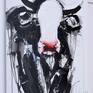 The artist's popular contemporary expressive style of cow painting. Black and white with a splash of contrasting pink. 76cm x 51cm deep edge canvas wall art ready to hang. 100% cotton canvas stretched over a deep 4cm wooden frame. No further framing required.