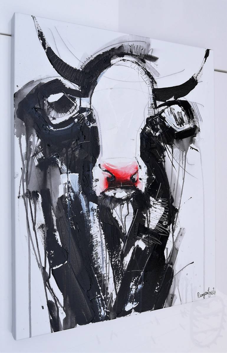 Original Abstract Expressionism Cows Painting by Irina Rumyantseva