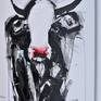 The artist's popular contemporary expressive style of cow painting. Black and white with a splash of contrasting pink. 76cm x 51cm deep edge canvas wall art ready to hang. 100% cotton canvas stretched over a deep 4cm wooden frame. No further framing required.