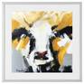 The artist's popular expressive style of abstract cow painting with colorful thick textured acrylic paint strokes. 16 inches x 16 inches superb quality Gerstaecker canvas board, perfect for framing. The artist's popular expressive style of abstract cow painting with plenty of detail thick textured acrylic paint strokes, black and white with a touch of gold and an adorable bright red nose. Frame used for display purposes and is not included.