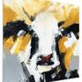 The artist's popular expressive style of abstract cow painting with colorful thick textured acrylic paint strokes. 16 inches x 16 inches superb quality Gerstaecker canvas board, perfect for framing. The artist's popular expressive style of abstract cow painting with plenty of detail thick textured acrylic paint strokes, black and white with a touch of gold and an adorable bright red nose. Frame used for display purposes and is not included.