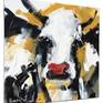 The artist's popular expressive style of abstract cow painting with colourful thick textured acrylic paint strokes and. 40cm x 40cm superb quality Gerstaecker canvas board, perfect for framing. The artist's popular expressive style of abstract cow painting with plenty of detail thick textured acrylic paint strokes, black and white with a touch of gold and an adorable bright red nose. Frame used for display purposes and is not included.