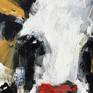 The artist's popular expressive style of abstract cow painting with colourful thick textured acrylic paint strokes and. 40cm x 40cm superb quality Gerstaecker canvas board, perfect for framing. The artist's popular expressive style of abstract cow painting with plenty of detail thick textured acrylic paint strokes, black and white with a touch of gold and an adorable bright red nose. Frame used for display purposes and is not included.