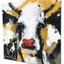 The artist's popular expressive style of abstract cow painting with colourful thick textured acrylic paint strokes and. 40cm x 40cm superb quality Gerstaecker canvas board, perfect for framing. The artist's popular expressive style of abstract cow painting with plenty of detail thick textured acrylic paint strokes, black and white with a touch of gold and an adorable bright red nose. Frame used for display purposes and is not included.