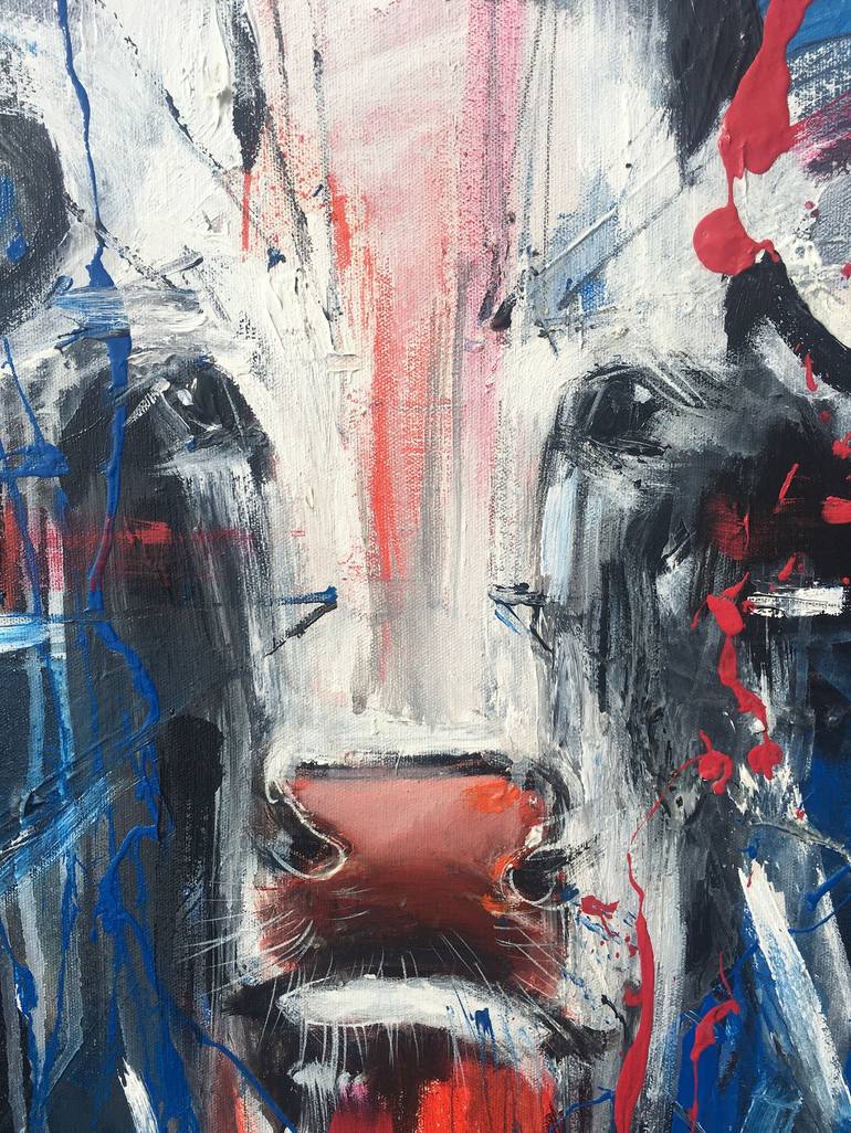 Original Abstract Expressionism Cows Painting by Irina Rumyantseva